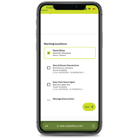Collect intake forms from clients, including all tattoo details and what location your client prefers